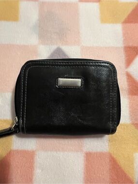 Black Leather Zip Wallet with Silver Plate